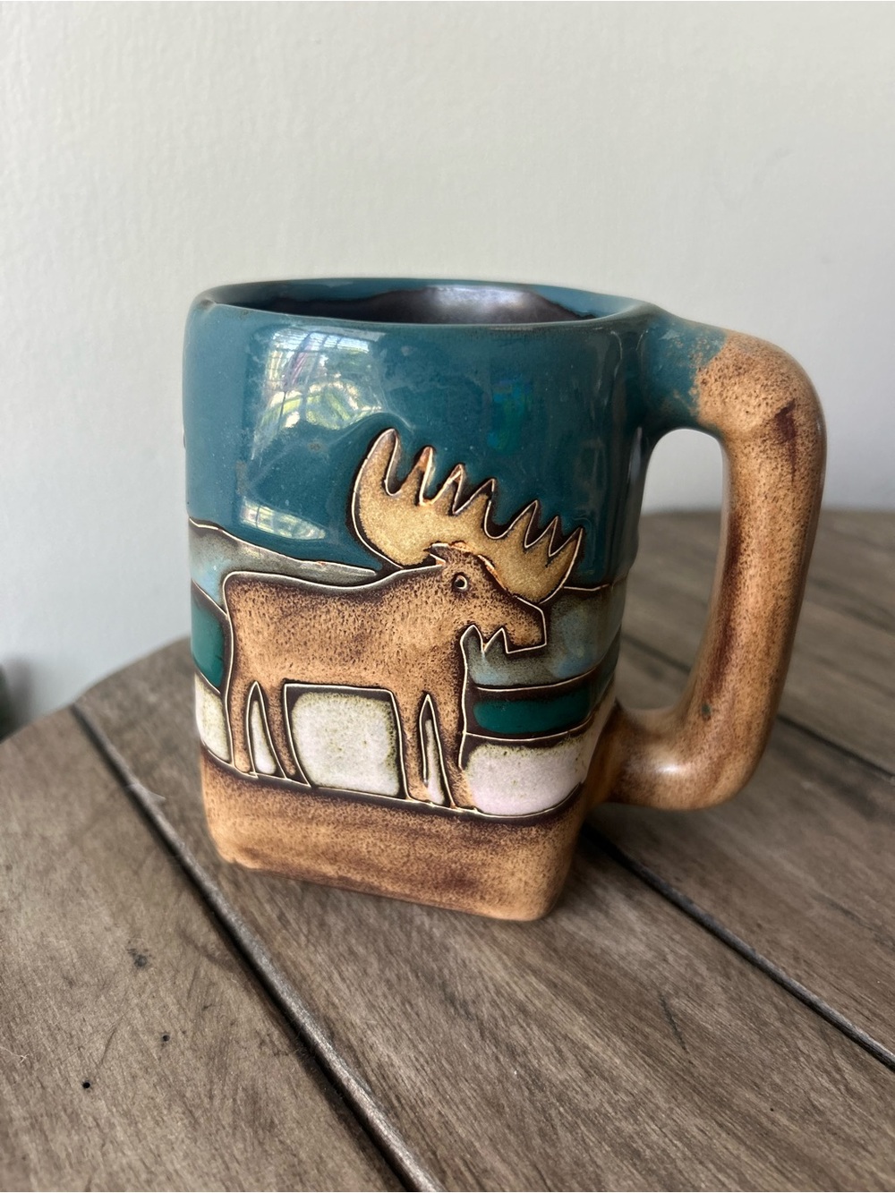 Design by Mara Mexico Studio Art Pottery Moose Trees Coffee Mug Signed Stoneware